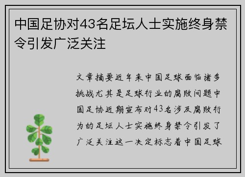 中国足协对43名足坛人士实施终身禁令引发广泛关注